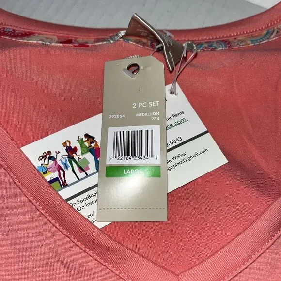 INK+IVY Women's Sleepwear 2pc Set Raglan Sleeve T-Shirt Peach & Pink Size XL NWT - Picture 2 of 7